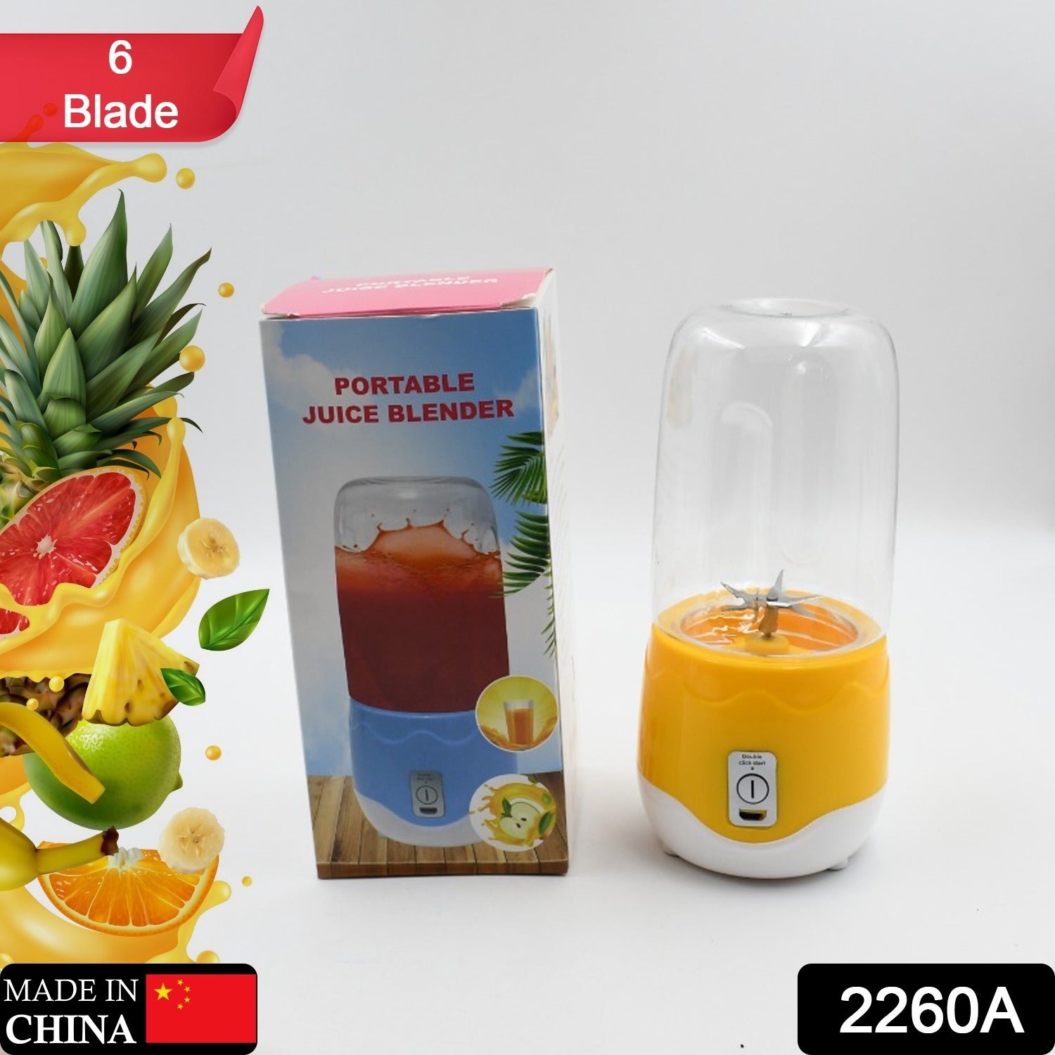 2260A Portable Electric USB Juice Maker 6 blade Blender Grinder Mixer Personal Size, USB Rechargeable Mini Juicer for Smoothies and Shakes with Juicer Cup - 400ml 2260A Portable Electric USB Juice Maker 6 blade Blender Grinder Mixer Personal Size, USB Rechargeable Mini Juicer for Smoothies and Shakes with Juicer Cup - 400ml